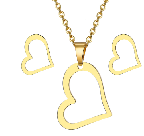 Conjunto de collar con colgante de corazón para mujer - Cadena corta elegante