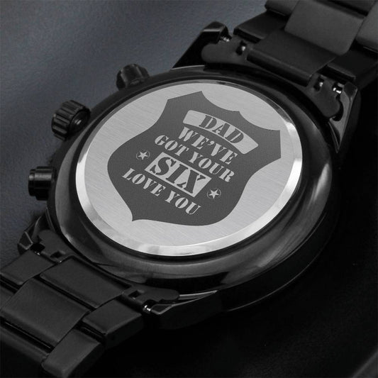 Reloj grabado "We've Got Your Six" (negro carbón) – Reloj de hombre