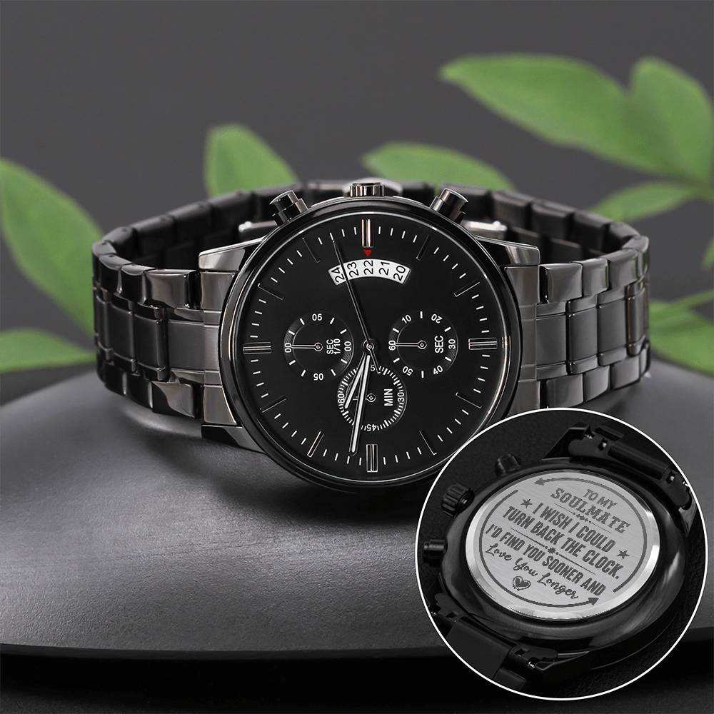 To My Soulmate Turn Back the Clock (Charcoal Black) – Men's Watch
