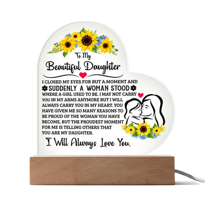 Para Mi Hija Orgullosa – Placa de Corazón de Acrílico