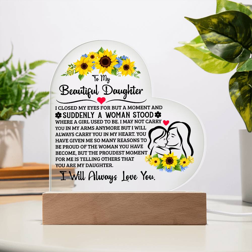 Para Mi Hija Orgullosa – Placa de Corazón de Acrílico