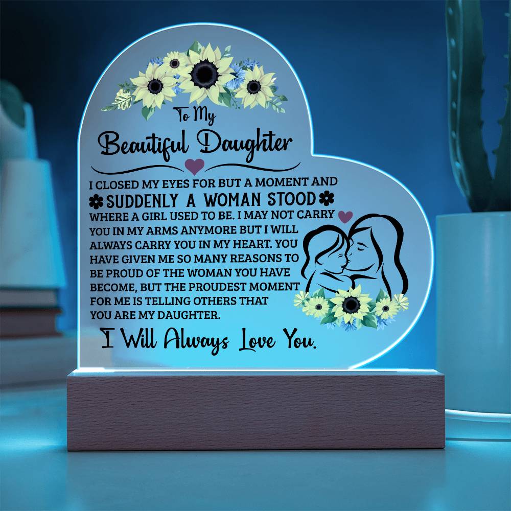 Para Mi Hija Orgullosa – Placa de Corazón de Acrílico