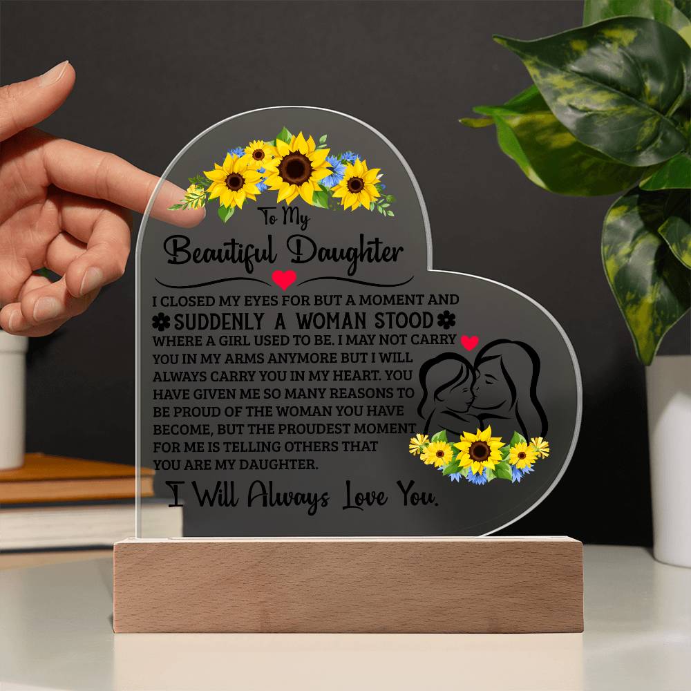 Para Mi Hija Orgullosa – Placa de Corazón de Acrílico