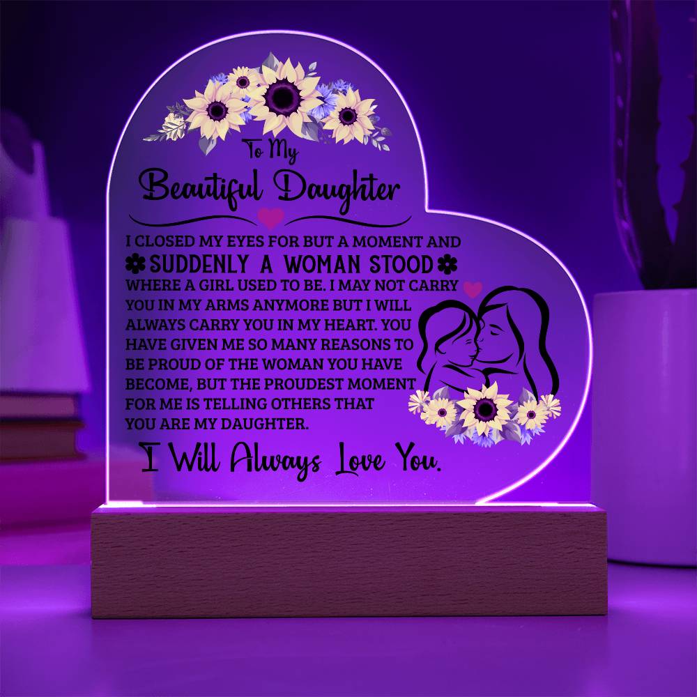 Para Mi Hija Orgullosa – Placa de Corazón de Acrílico