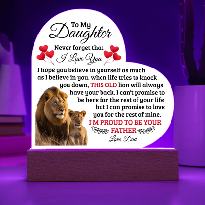 To My Daughter Old Lion – Acrylic Heart Plaque