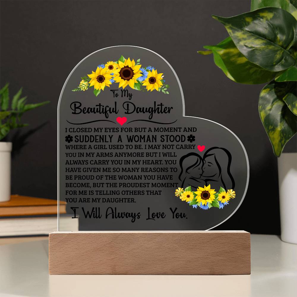 Para Mi Hija Orgullosa – Placa de Corazón de Acrílico