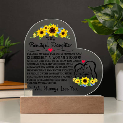 Para Mi Hija Orgullosa – Placa de Corazón de Acrílico