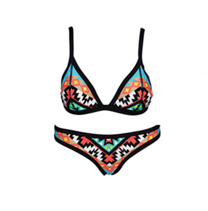 Traje de baño de dos piezas, bikini, traje de baño triangular estampado