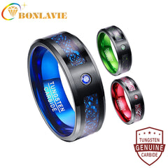 BONLAVIE 8mm Men's Tungsten Wedding Band with Dragons