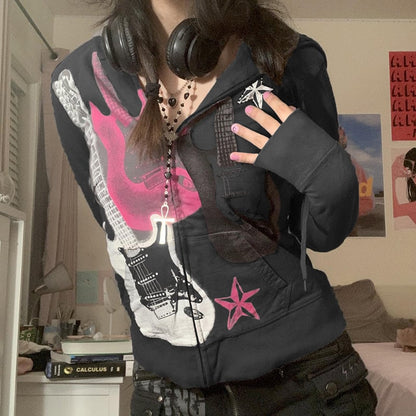 Electric Guitar Printed Hoodie in European & American Style