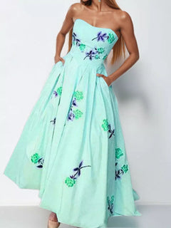 Floral Print Tube Maxi Dress