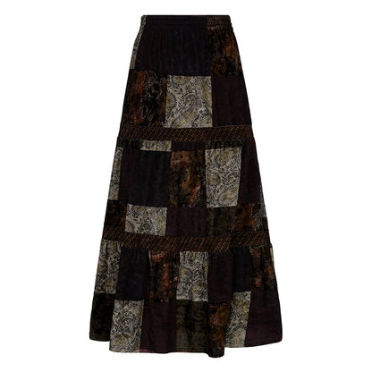Vintage Velvet Skirt with Contrast Panel Design