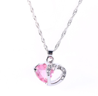 Heart Pendant Water Wave Chain Crystal Necklace for Women