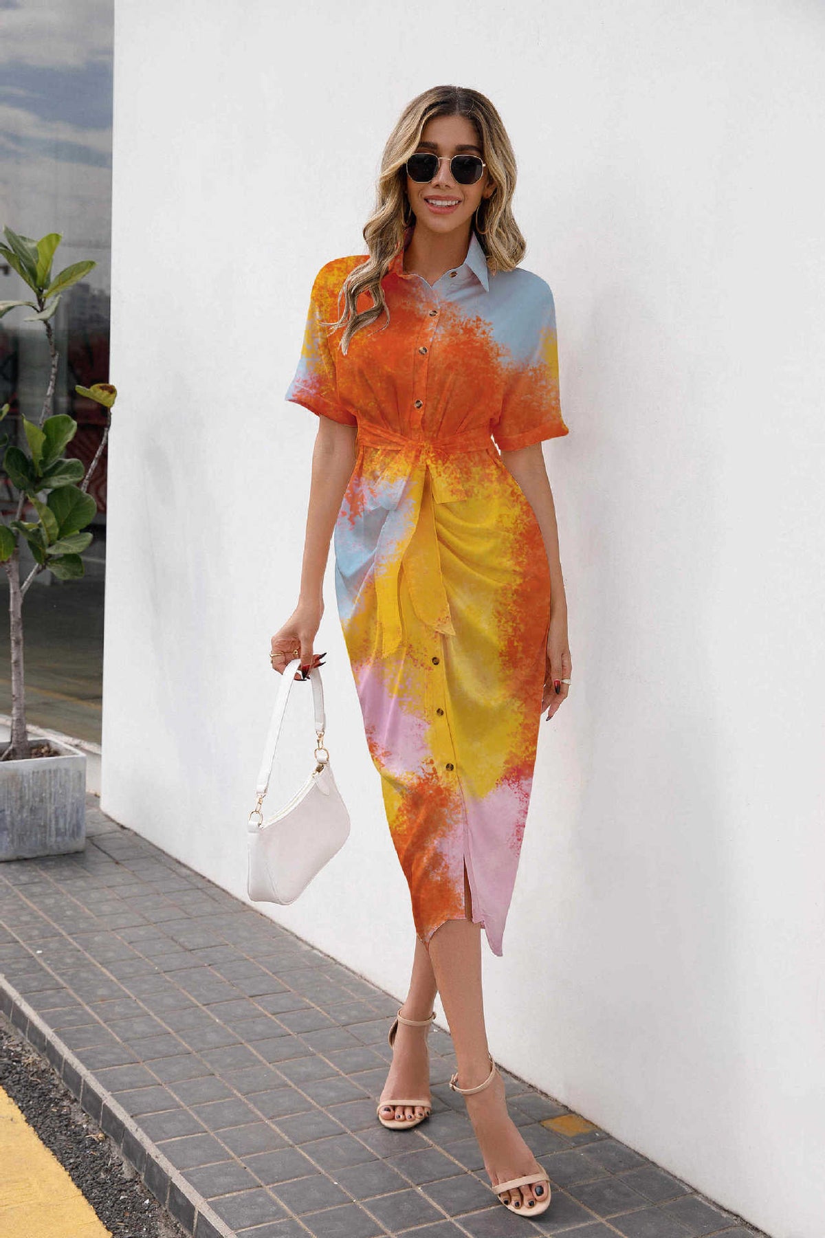 Spring Summer Fashion Printed Shirt Dress