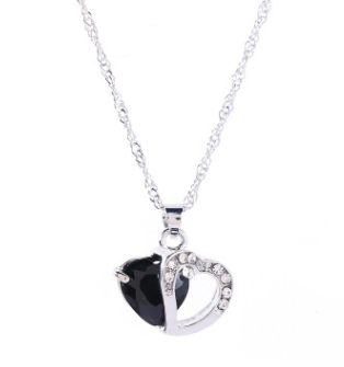 Heart Pendant Water Wave Chain Crystal Necklace for Women