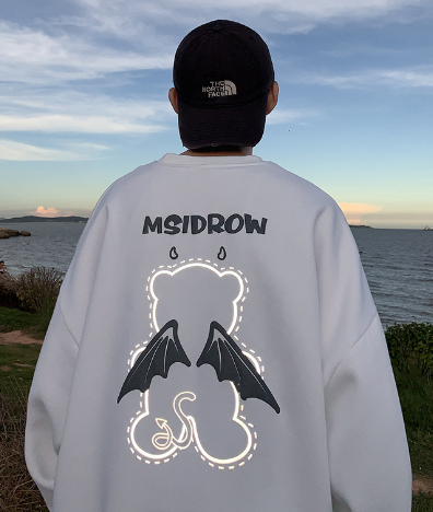3D Letter Bear Reflective Print Plus Size Couple Sweater