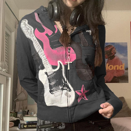 Electric Guitar Printed Hoodie in European & American Style