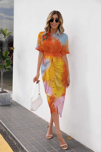 Spring Summer Fashion Printed Shirt Dress
