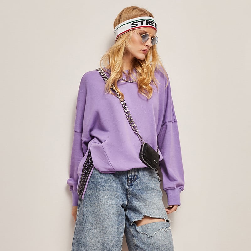 Loose Pullover Sweater with Side Slit for Women