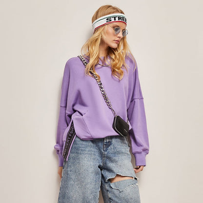 Loose Pullover Sweater with Side Slit for Women